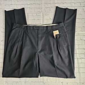 NEW Leonardo Valenti Dress Pants Mens 44 Super 120s Wool Pleated‎ Black Italy